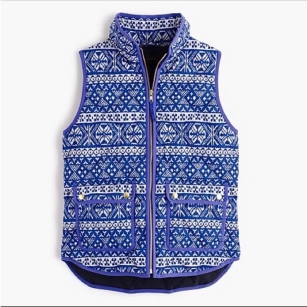 J.Crew Blue Excursion Fair Isle Puffer Vest